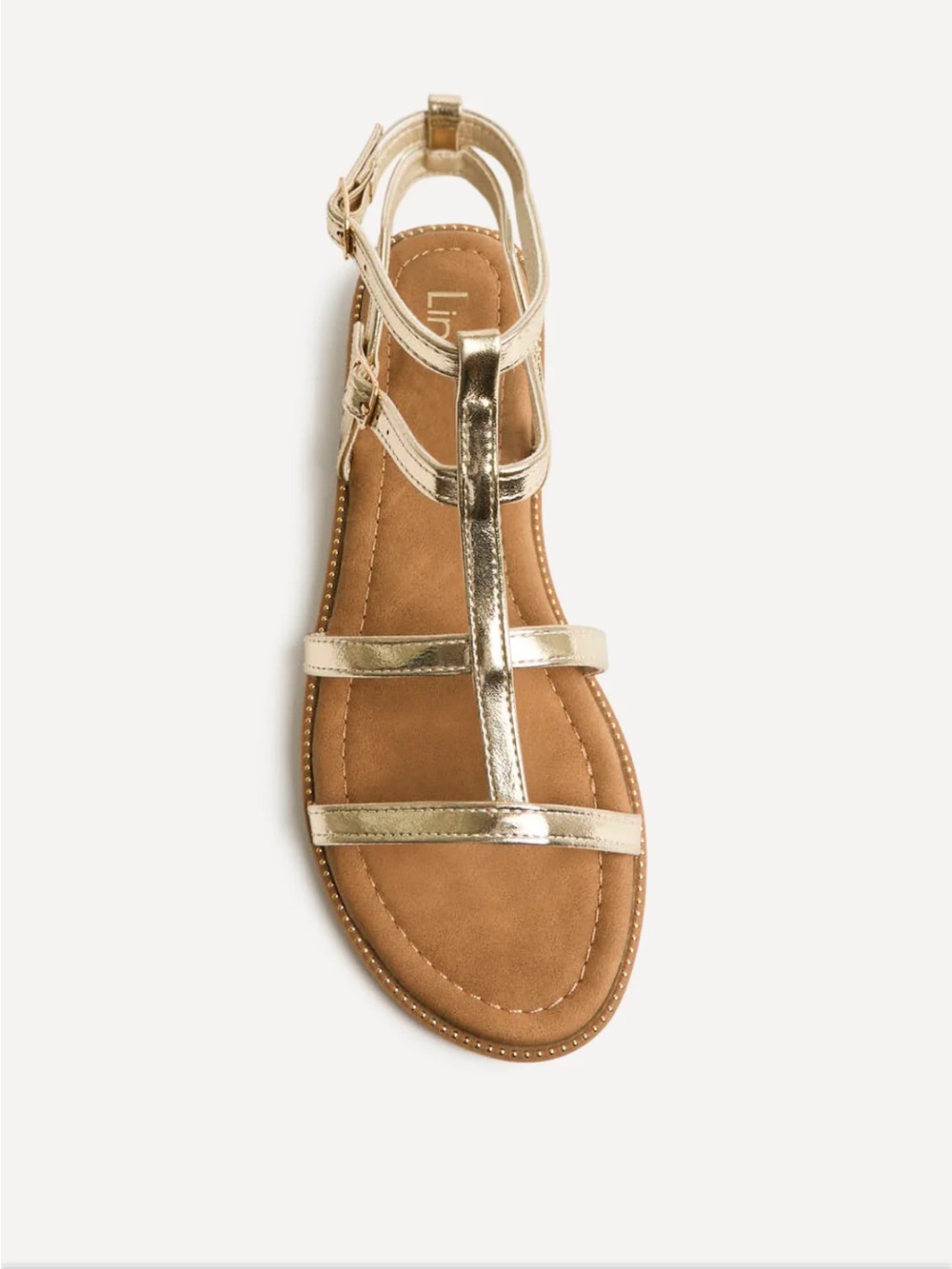 Linzi Gold T-Strap Flat Sandals - Women's NEW - Picture 4 of 6